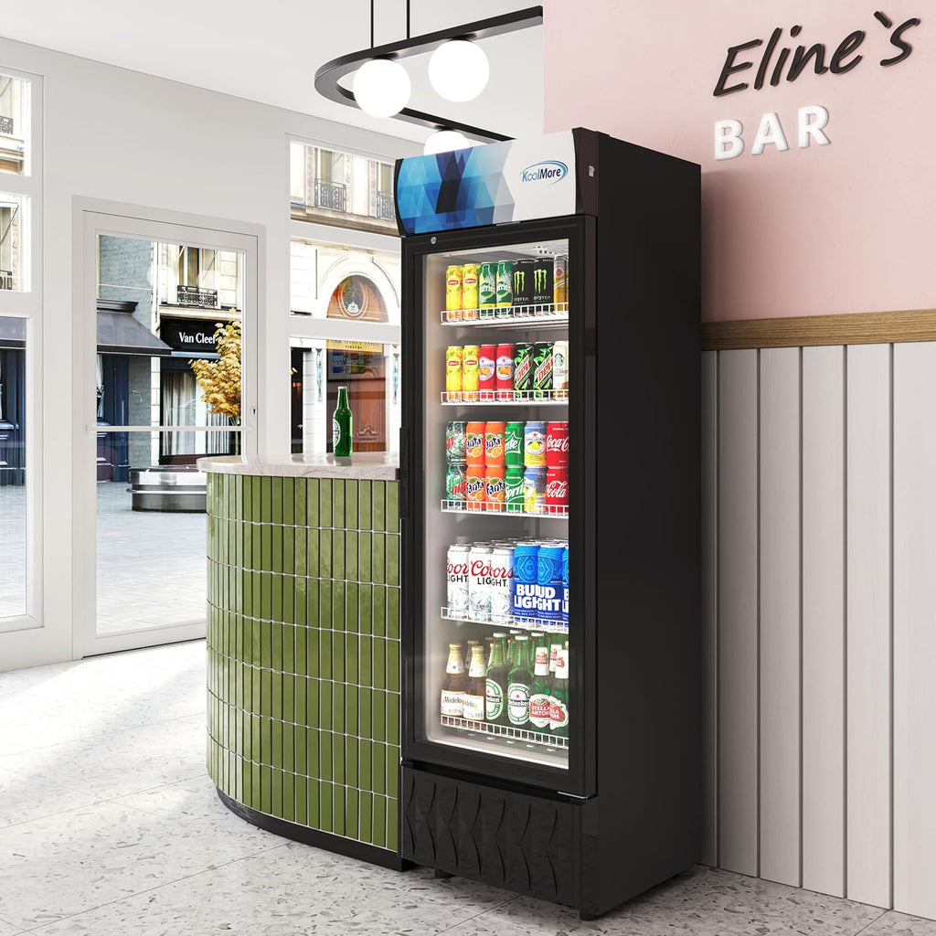KoolMore 22 in. 9 cu. ft. Commercial One Glass Door Beverage Display Merchandiser Refrigerator Cooler, ETL Listed in Black