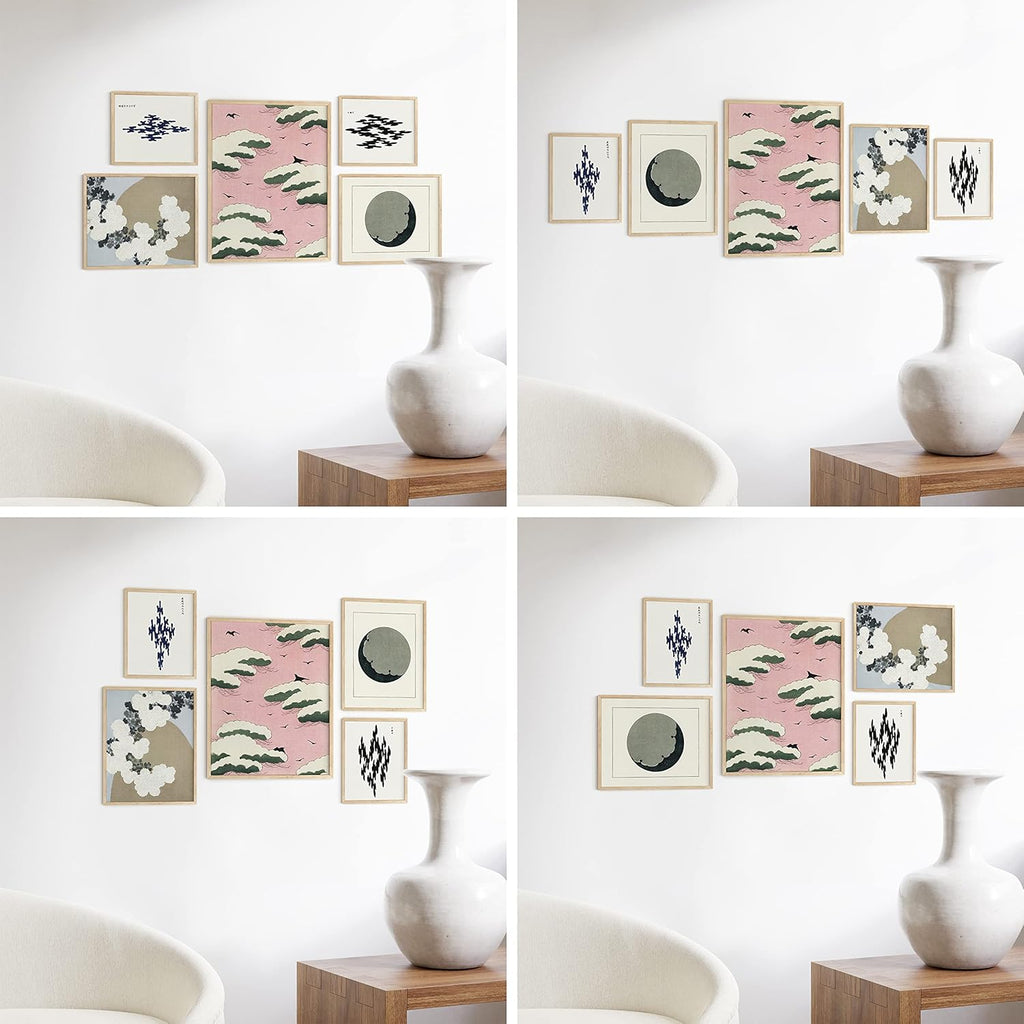 HAUS AND HUES Picture Frame Set - Set of 5 Wall Frames Collage Set, Collage Photo Frames, Natural Wood Picture Frames, Gallery Wall Decor, (Two 8x10, Two 11x14, One 16x20 Framed Beige)