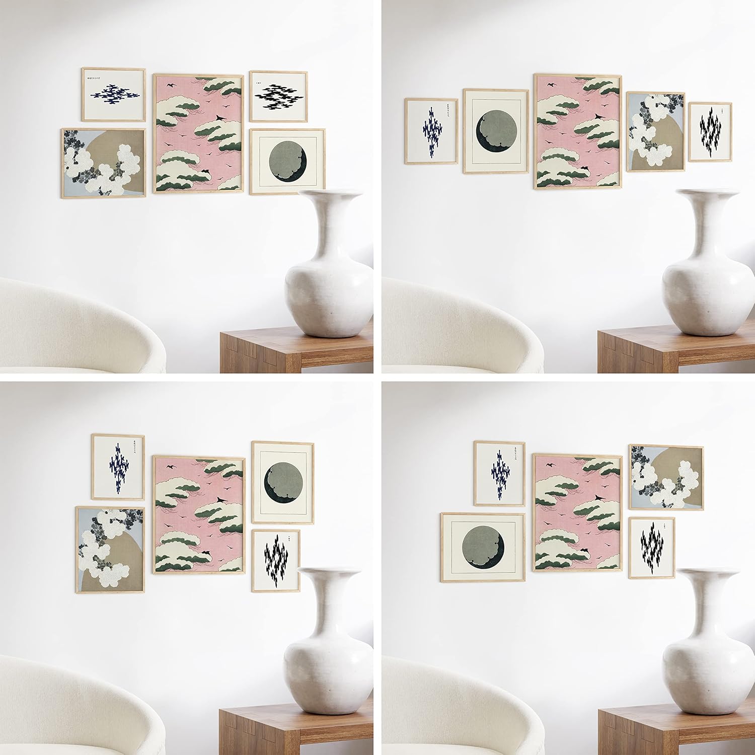 HAUS AND HUES Picture Frame Set - Set of 5 Wall Frames Collage Set, Collage Photo Frames, Natural Wood Picture Frames, Gallery Wall Decor, (Two 8x10, Two 11x14, One 16x20 Framed Beige)