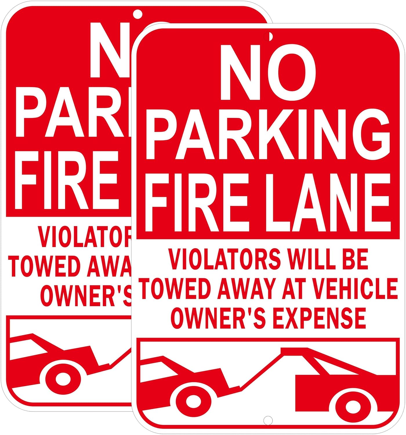 No Parking Fire Lane Sign, Reflective Aluminum, 12 x 18 Inches, Weather Resistant, UV Protected, Indoor Outdoor Use, 2 Pack