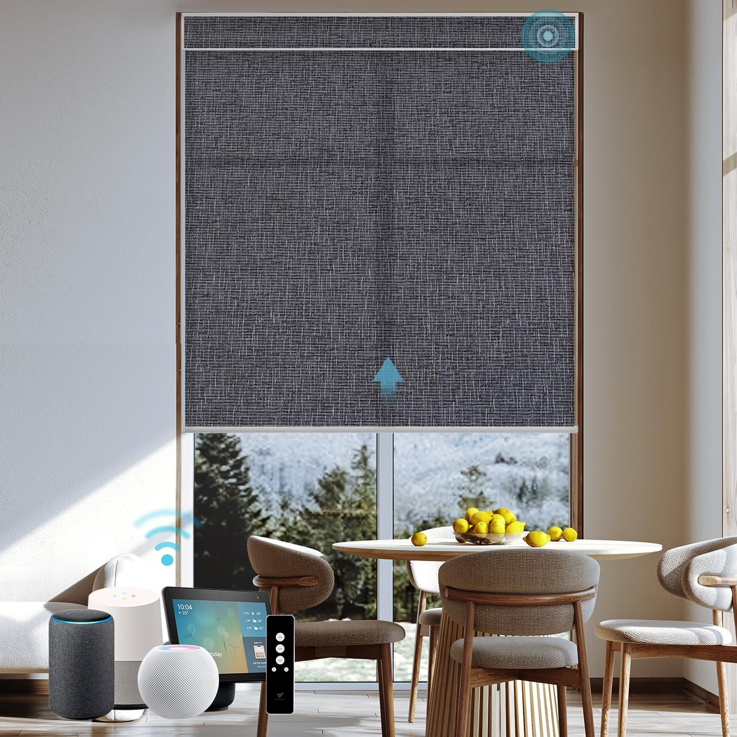 SmartWings Motorized Light Filtering Roller Shades 70% Blackout Work with Matter Homekit Alexa Z-Wave ZigBee SmartThings Google, Cordless with Remote Control, Twilight Charcoal Grey