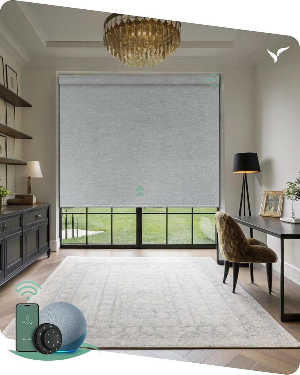 Yoolax Motorized Blinds with Remote, Smart Blinds for Windows Blackout Automatic Shades Compatible with Alexa Remote Control Roller Window Shades with Valance, Custom Size (V-Shimmer Light Jade)