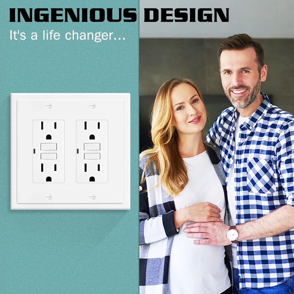 2-Gang Modern Edge Decorative Wall Plate Cover Switch Outlet Double Decorator Electrical Faceplate for Light Switches, Smart Switch, GFCI, Dimmers, Receptacle, USB Outlet (4 Pack, Double Decorator)