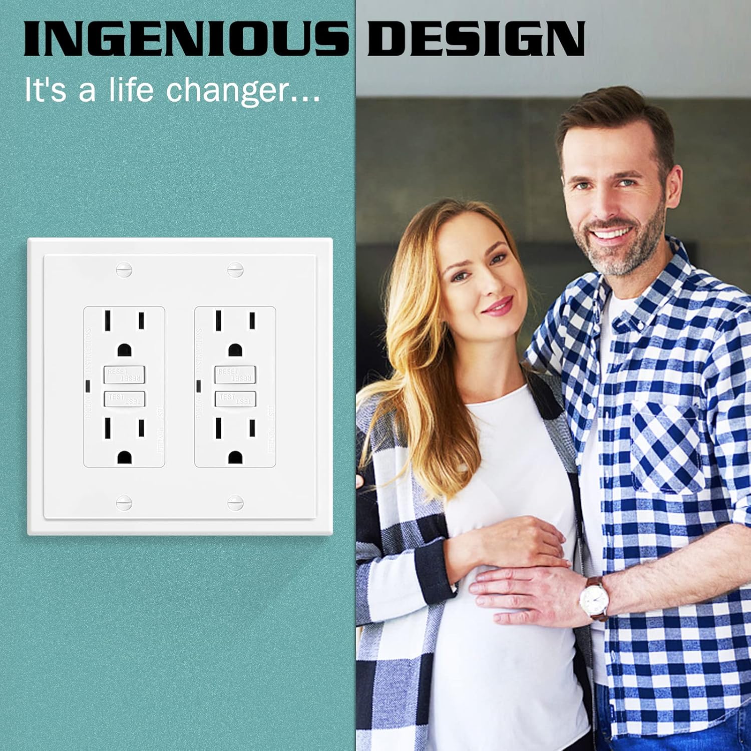 2-Gang Modern Edge Decorative Wall Plate Cover Switch Outlet Double Decorator Electrical Faceplate for Light Switches, Smart Switch, GFCI, Dimmers, Receptacle, USB Outlet (4 Pack, Double Decorator)