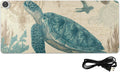 Heated Desk Pad Mouse Pad 31.5x13 Inch PU Leather Desk Mat with 3 Heat Levels Large Mouse Gaming Computer Laptop Mat Retro Sea Turtle Compass