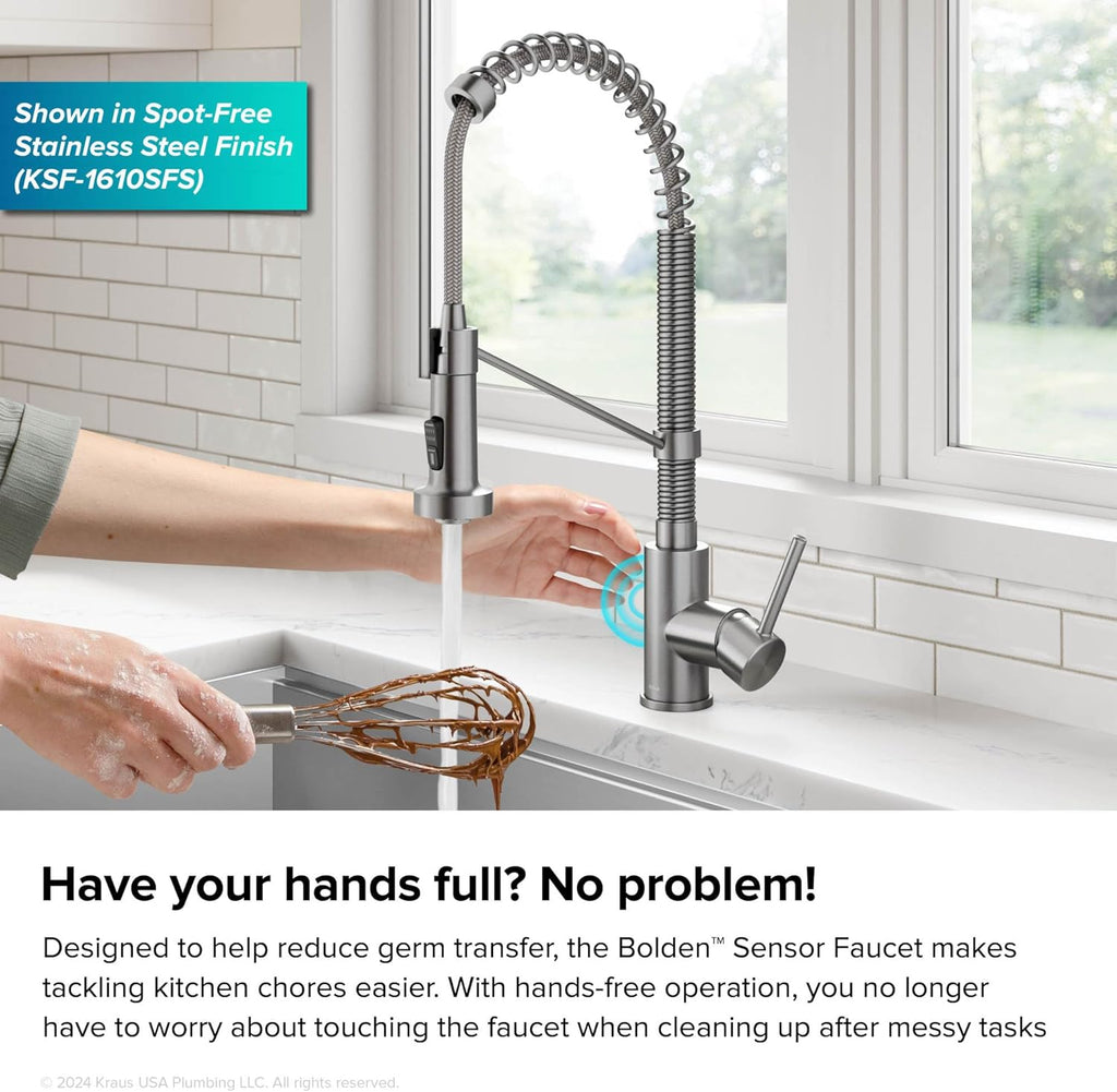 KRAUS Bolden Touchless Sensor Commercial Style 2-Function Single Handle Pull Down Kitchen Faucet in Spot-Free Antique Champagne Bronze, KSF-1610SFACB