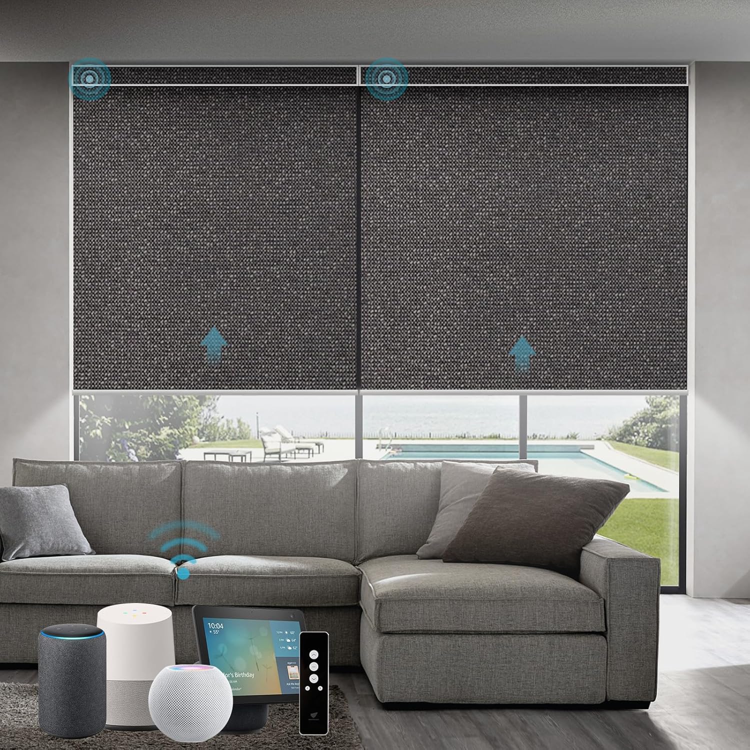 SmartWings Motorized Roller Blinds Work with Matter Homekit Z-Wave Thread Alexa Google, 100% Blackout Smart Window Shades for Bedroom, Cordless Remote Control Customized 16"-110" W, Eclipse Umber