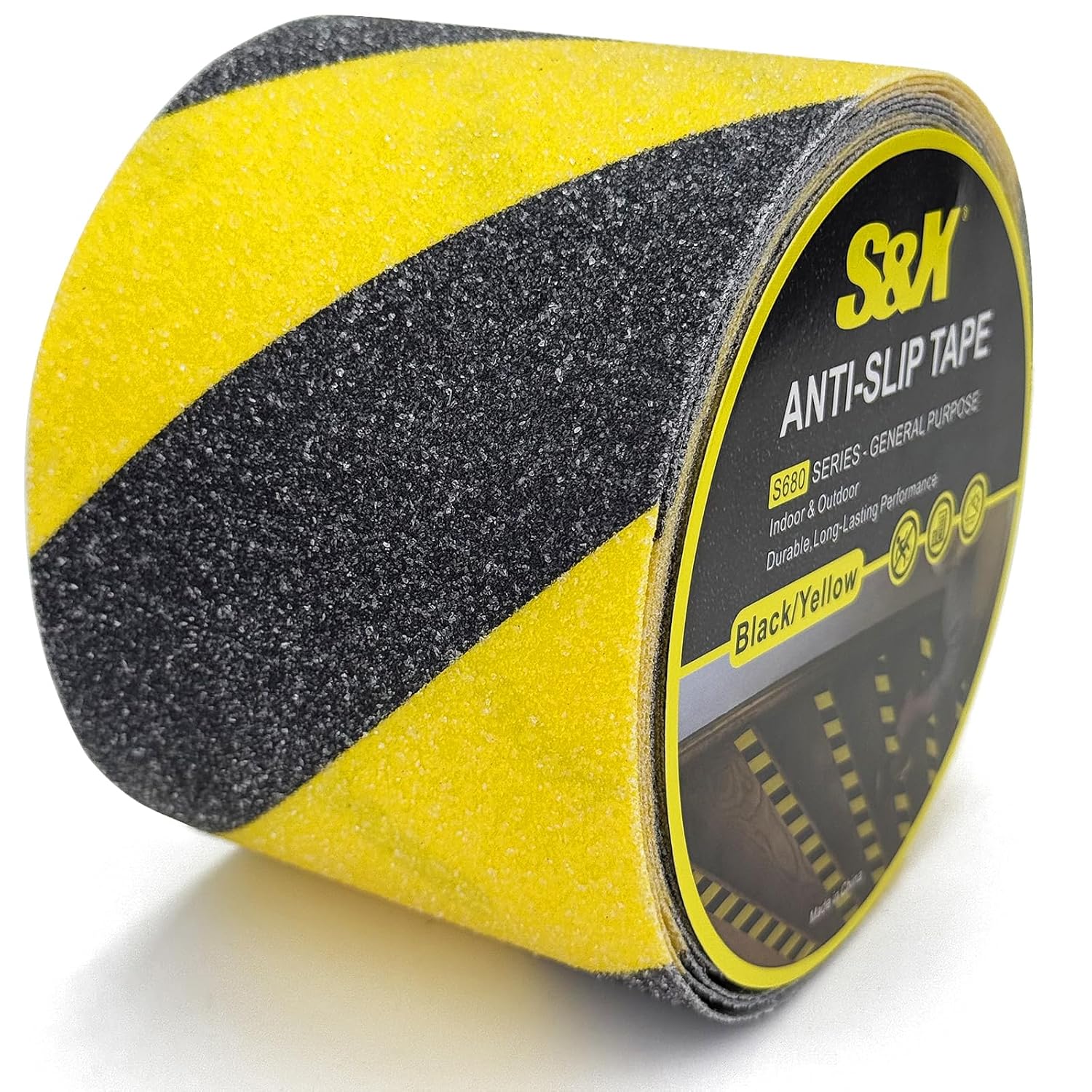 S&X Black/Yellow Anti Slip Tape 4" x 33 FT, Heavy-Duty Grip Tape for Stairs Outdoor Waterproof Safety Non Skid Roll High Traction Non Slip Treads with Hard-Wearing Surface