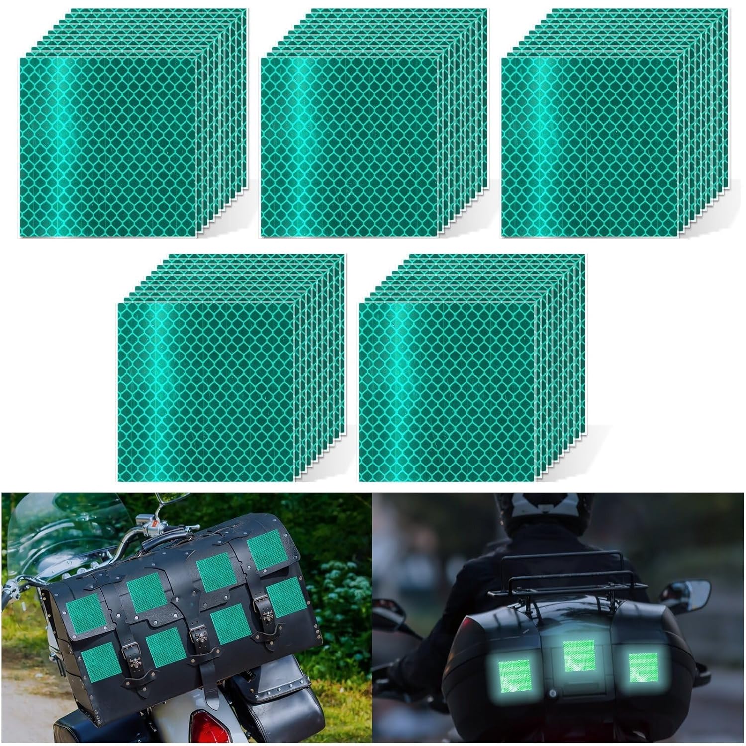 Non Fading Green Reflective Stickers 4 inch X 4 inch, Outdoor Waterproof High Visibility Warning Safety Adhesive Reflector Tape (50 Pcs)