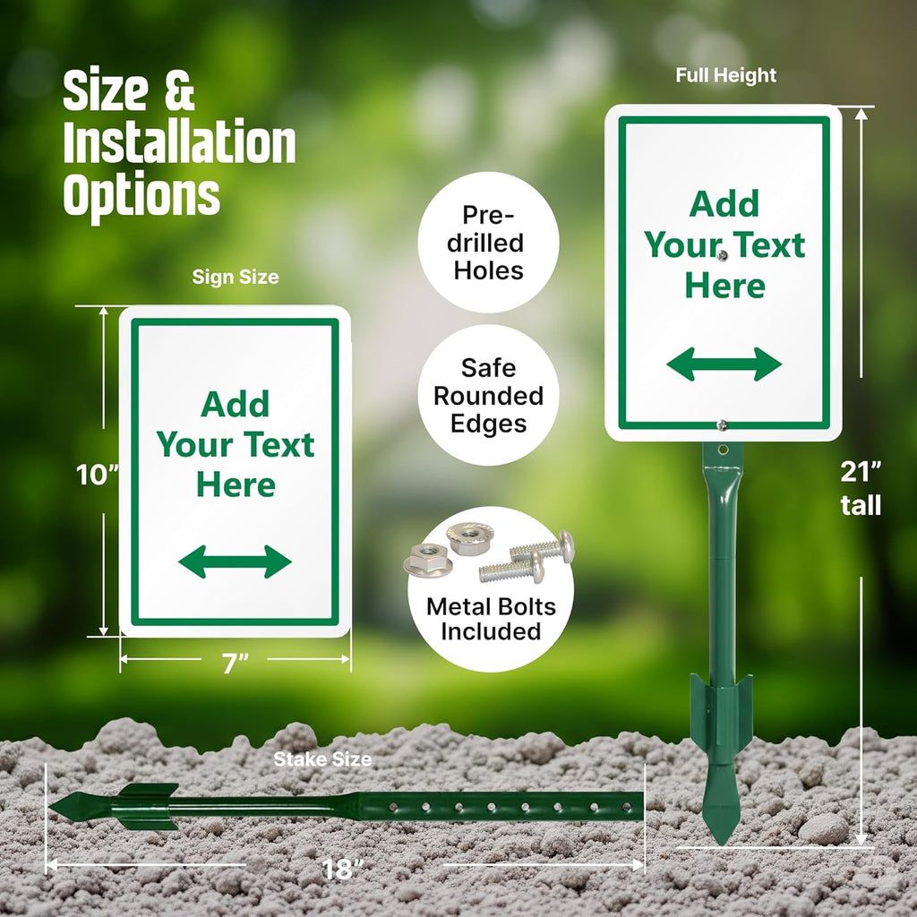 SmartSign Custom Yard Sign - 7" x 10" Sign with Stake, Personalized Lawn Sign, 40 mil Thick Laminated Aluminum, Choose Arrow, 21-inch Tall & Stake Kit, Made in USA