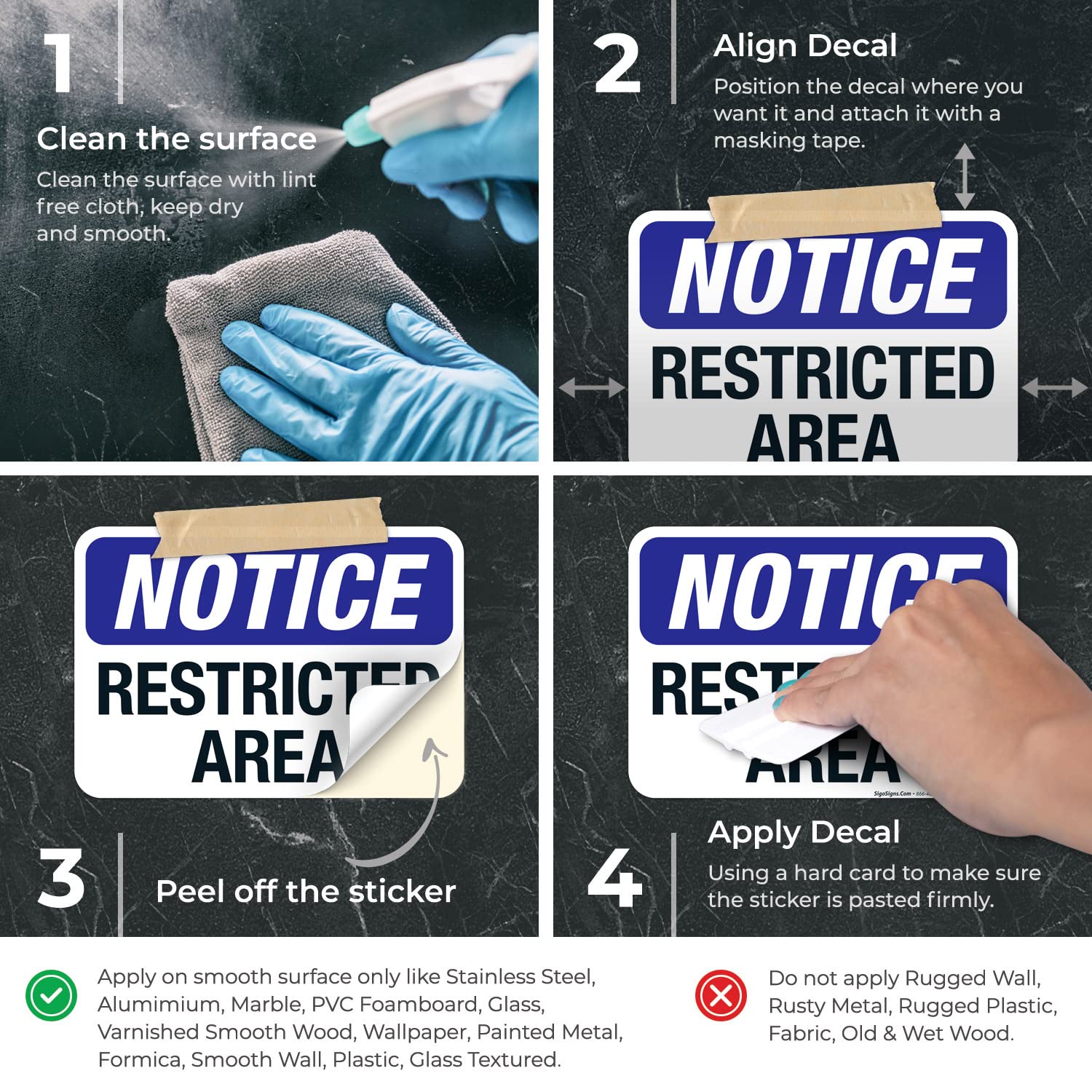 Notice Restricted Area Sign, 10x7 Inches, 4 Mil Vinyl Decal Stickers Weather Resistant, Made in USA