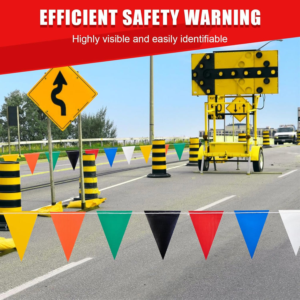 Multicolored [Enhanced Density] Safety Warning Pennant Banner Flag Sign – 105FT OSHA High Visibility Triangle Signs for Construction Zones, Roadwork, and Hazard Areas(Multicolored,80PCS,105FT)