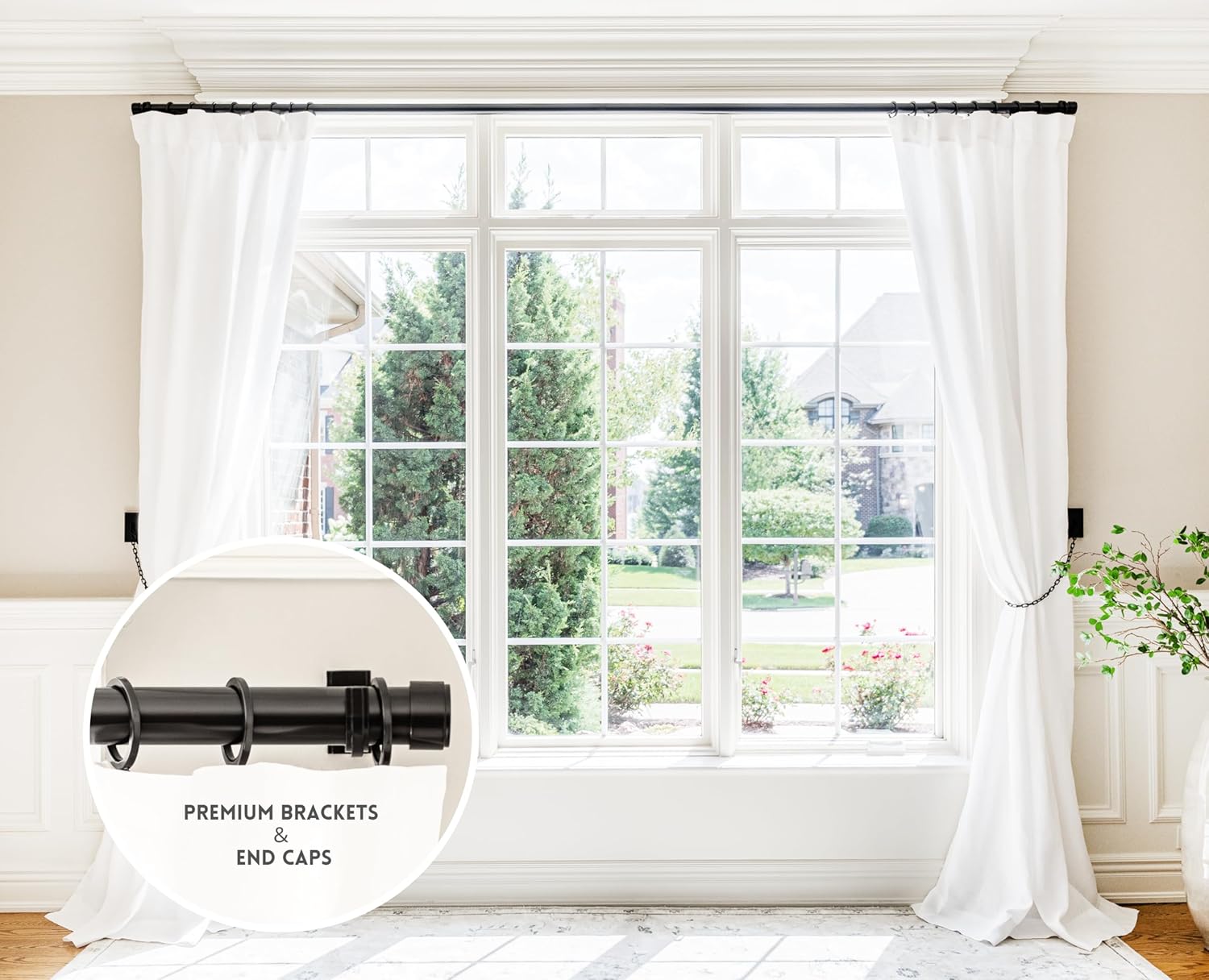 BlastHome® Non-Adjustable Luxury Curtain Rods for Windows, 1 ¼” Rod Set, 3 foot Fixed Length, Tuxedo Black