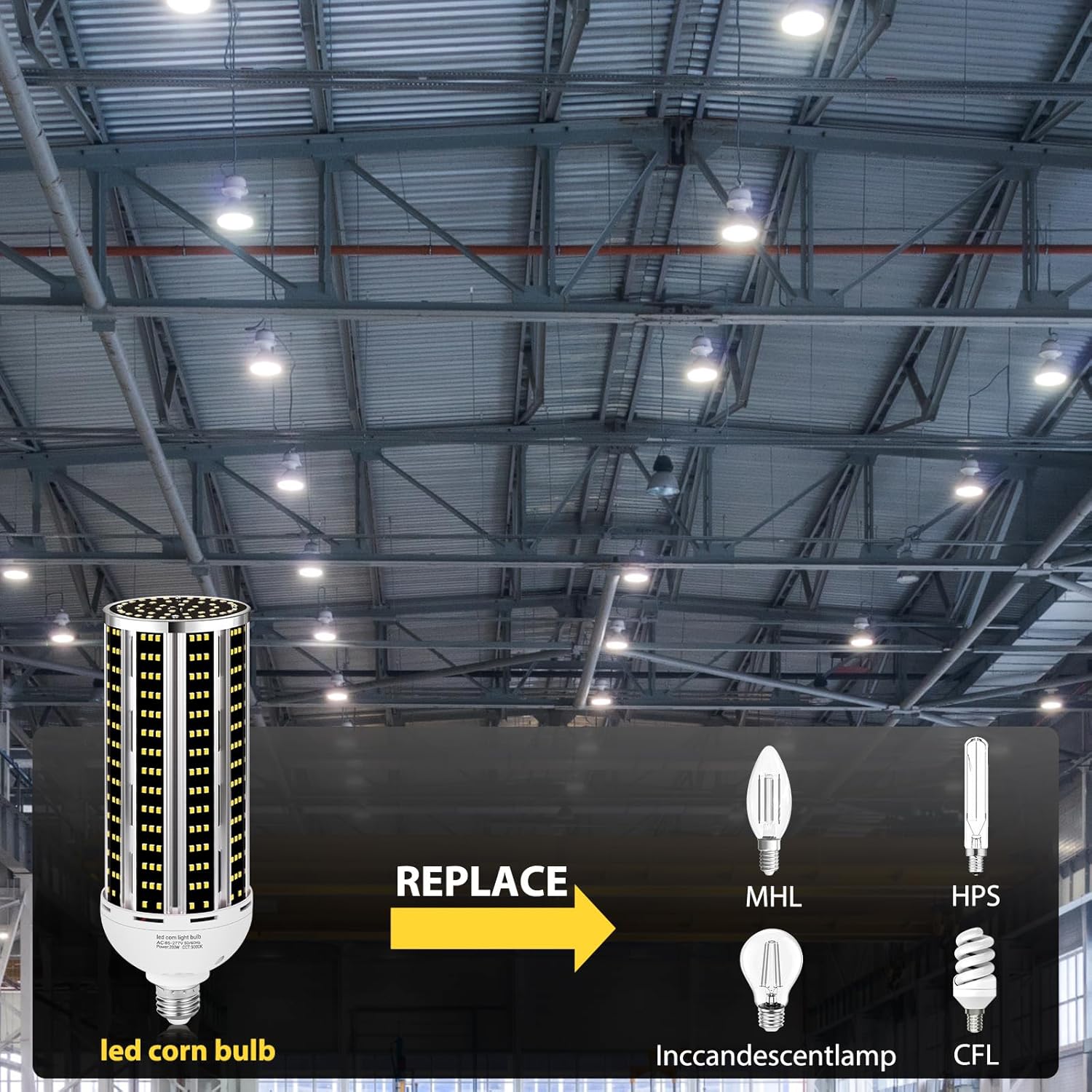 200W LED Corn Light Bulb 4 pack,(2000W Equivalent )Commercial Grade 30500LM DayLight 5000K E26/E39 Medium Mogul Base LED Lamp,Large Area Lights For Outdoor Indoor Garage Warehouse Factory Bay Light