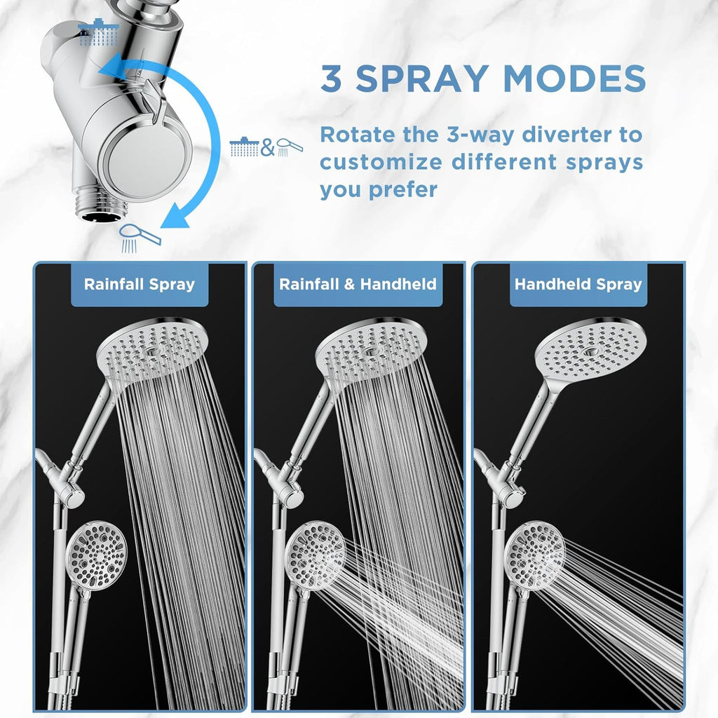MakeFit Dual Filtered Rain Shower Head Combo, Handheld Shower Head with Adjustable Bar - Rainfall Shower Head And Showerhead with Filter for Hard Water - Removes Chlorine