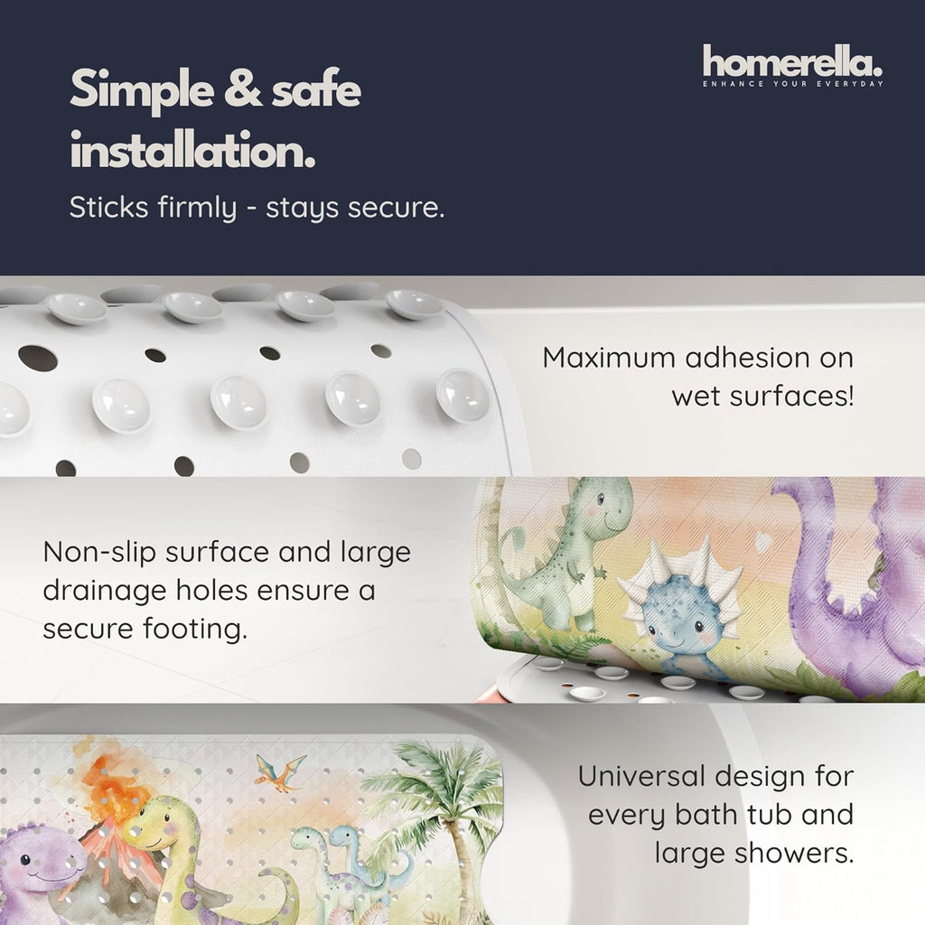 Bath Tub Mat Non Slip Anti Mold for Kids BPA Free INCL Hooks - homerella® Ocean Sea Animals 40x16, Baby Bath Mat Non Slip 200 Suction Cups, Non Toxic Machine Washable Toddler Bath Mat, EU Certified