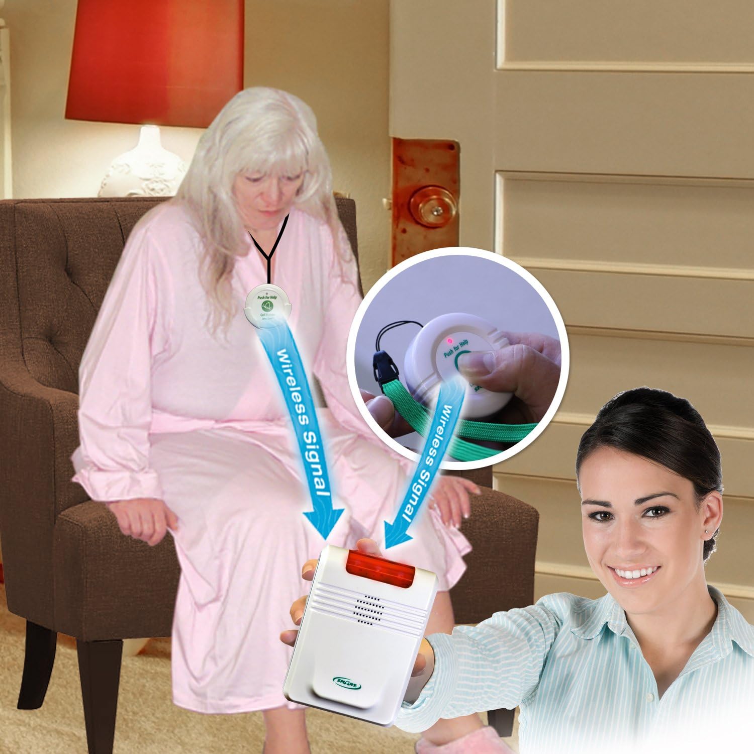 Smart Caregiver Wireless Monitor with 2 Nurse Call Buttons - Cordless Monitor with Two Call Buttons Alerts Caregiver up to 300 ft Away - Know When They Need Help!