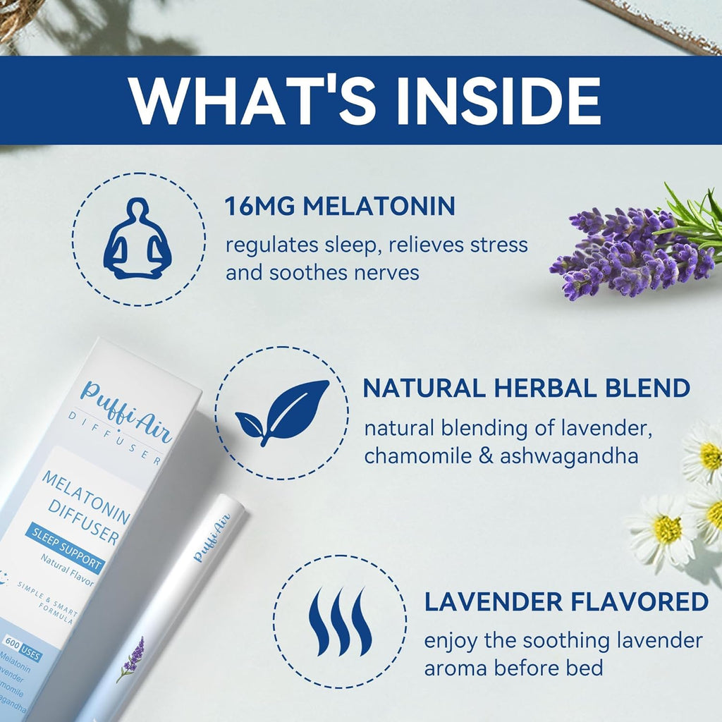 Herbal Anxiety Pen - Melatonin Diffuser with Lavender, Chamomile & Ashwagandha for Sleep Support & Stress Relief - 600 Uses 2 Sticks