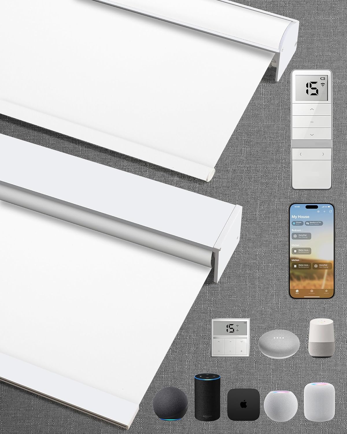 Kincmo Motorized Blinds with Remote,100% Blackout Motorized Roller Shades Work with Apple Homekit,Alexa,Google, Custom Electric Blinds with App,Voice Control (Pure White)