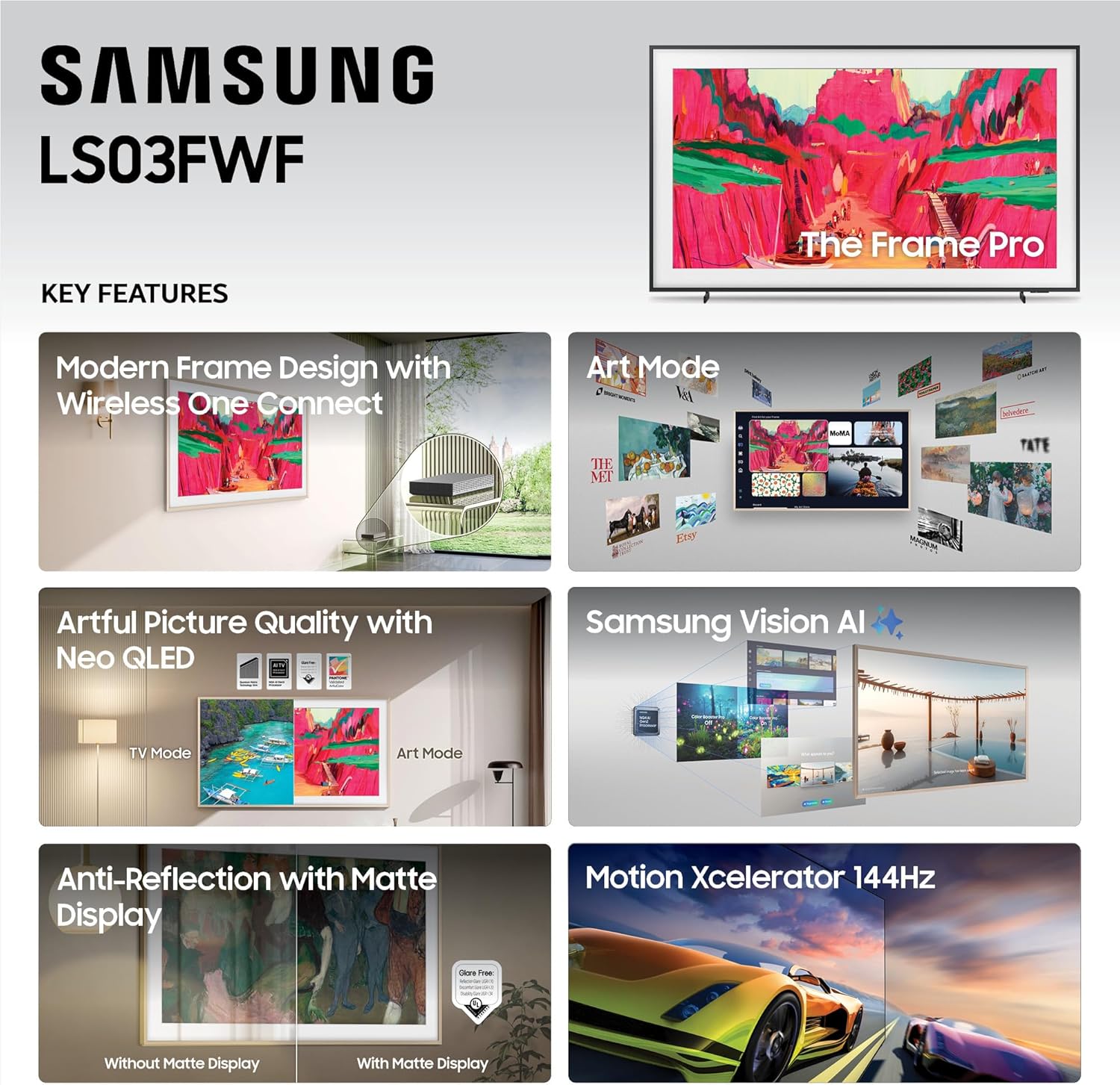 Samsung 65-Inch Class The Frame Pro LS03FW 4K Neo QLED Mini LED Smart TV (2025 Model) Slim Fit Wall Mount, Modern Frame Design, Wireless One Connect, NQ4 AI Gen3 Processor, Art Mode, Alexa Built-in