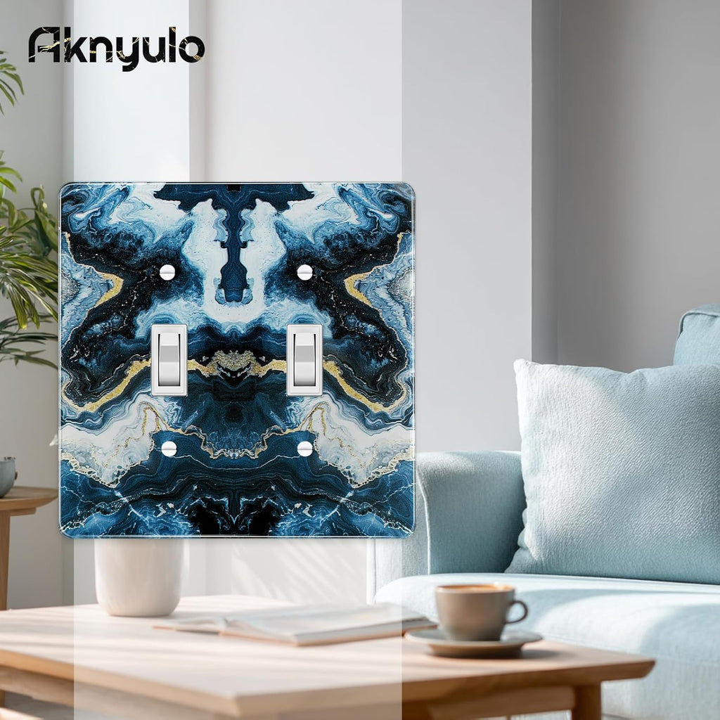 Luxurious Blue and Gold Marble Wall Plate Acrylic Double Hole Outlet Light Switch Plate Outlet Acrylic Covers Light Switch Cover