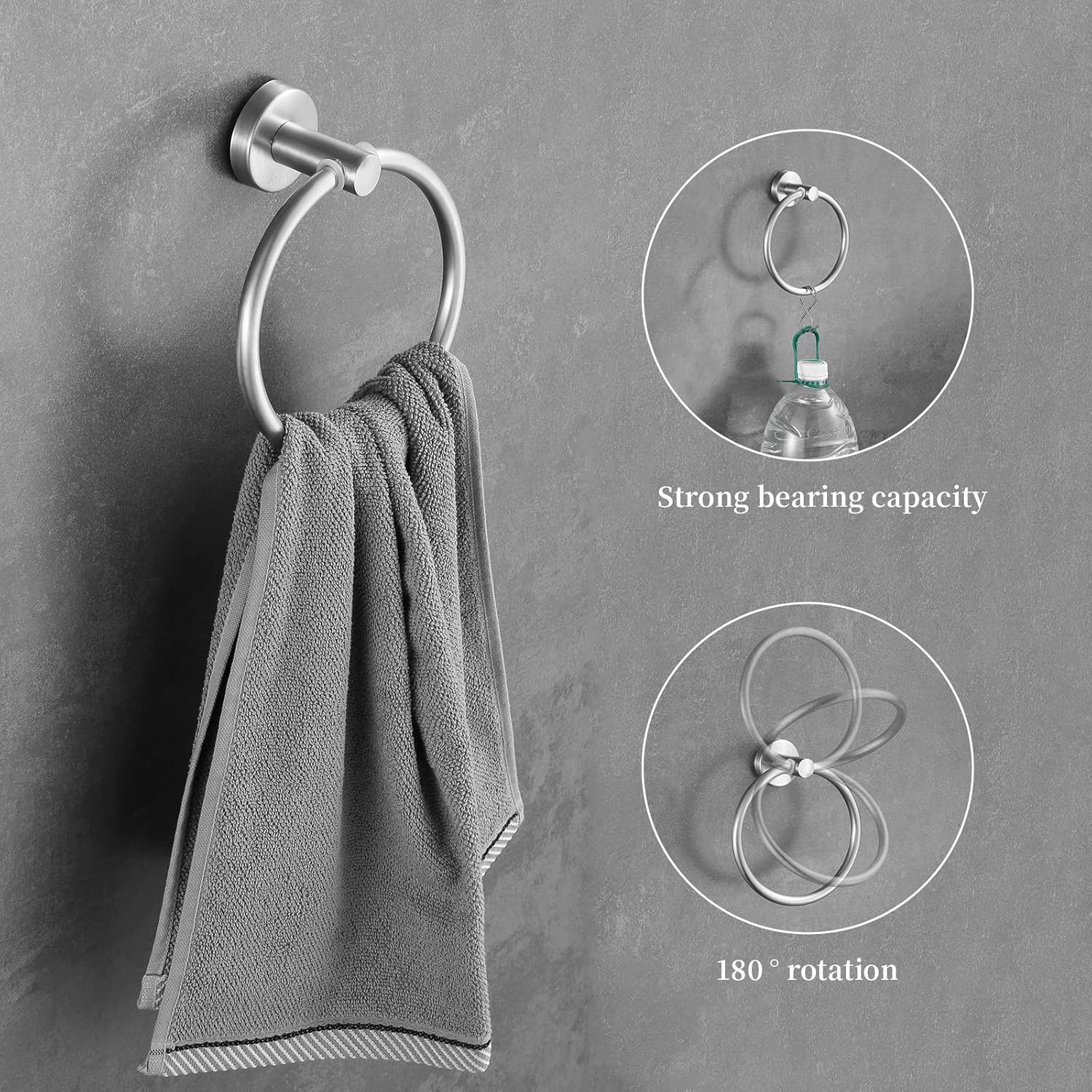 Bathroom Hardware Set Brushed Nickel, 24 Inch Towel Bar Set 10 Pieces Bathroom Accessories Set Includes Includes 2 Packs 24 Inch Towel Bar, Towel Ring, Toilet Holder and 4 Packs Towel Hooks