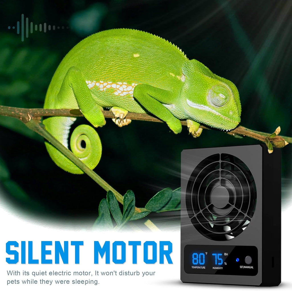 2PCS Reptile Ventilation Fan with Humidity Sensor and High-Temp Alarm, Fan Dehumidifier for Reptile Enclosure and Terrarium