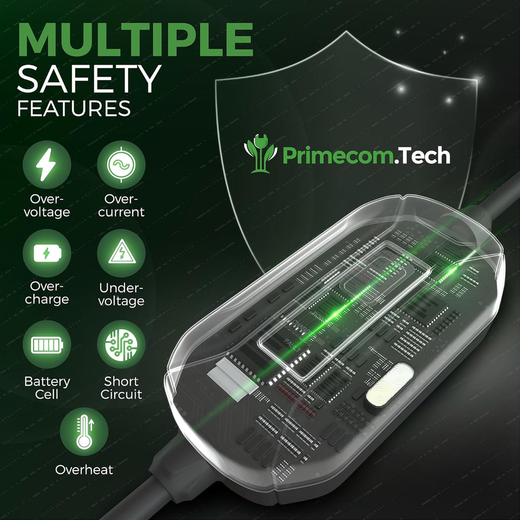 PRIMECOM Level 2 Electric Vehicle (EV) Charger (220V / 240Volt, 16Amp) Portable EVSE Smart Electric Car Charger, 30', 40', and 50 Feet Lengths (NEMA 6-30P, 50 Feet)