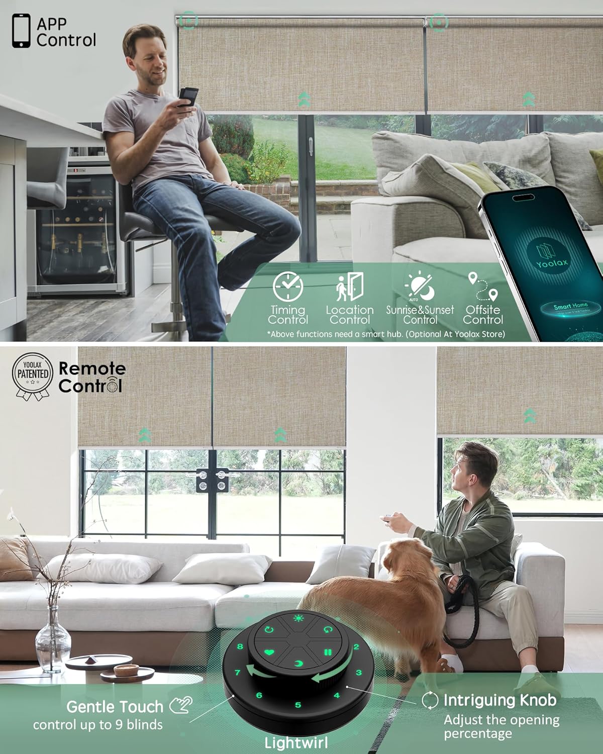 Yoolax Motorized Blinds with Remote, Blackout Smart Blinds for Windows Motorized Roller Shades, Automatic Window Shades Compatible with Alexa Custom Size (Blackout-Fabric Beige)
