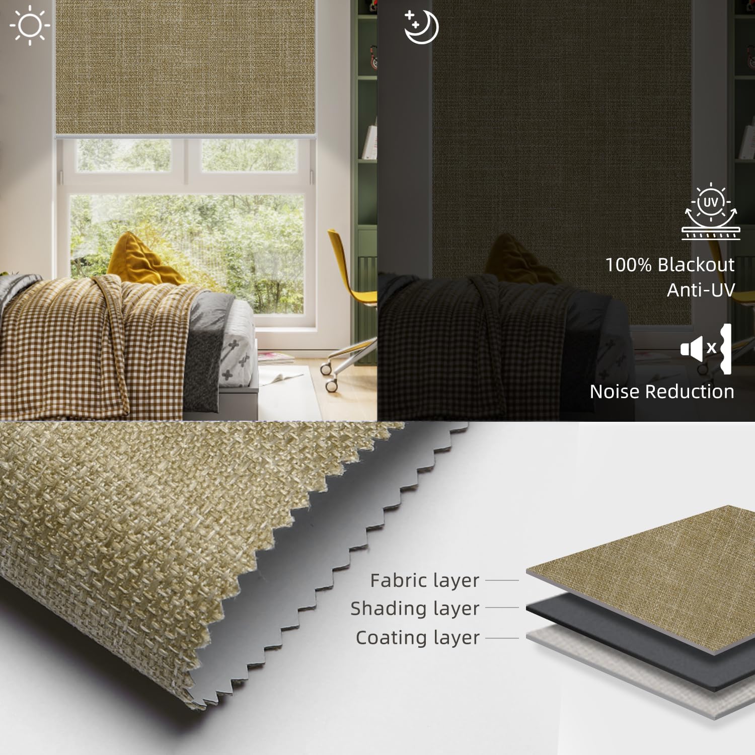 SmartWings Motorized Roller Shades Work with Homekit, Alexa Google, 100% Blackout Smart Blinds for Windows, Cordless Remote Control Window Shades, Vigor Wheat, Customized Size