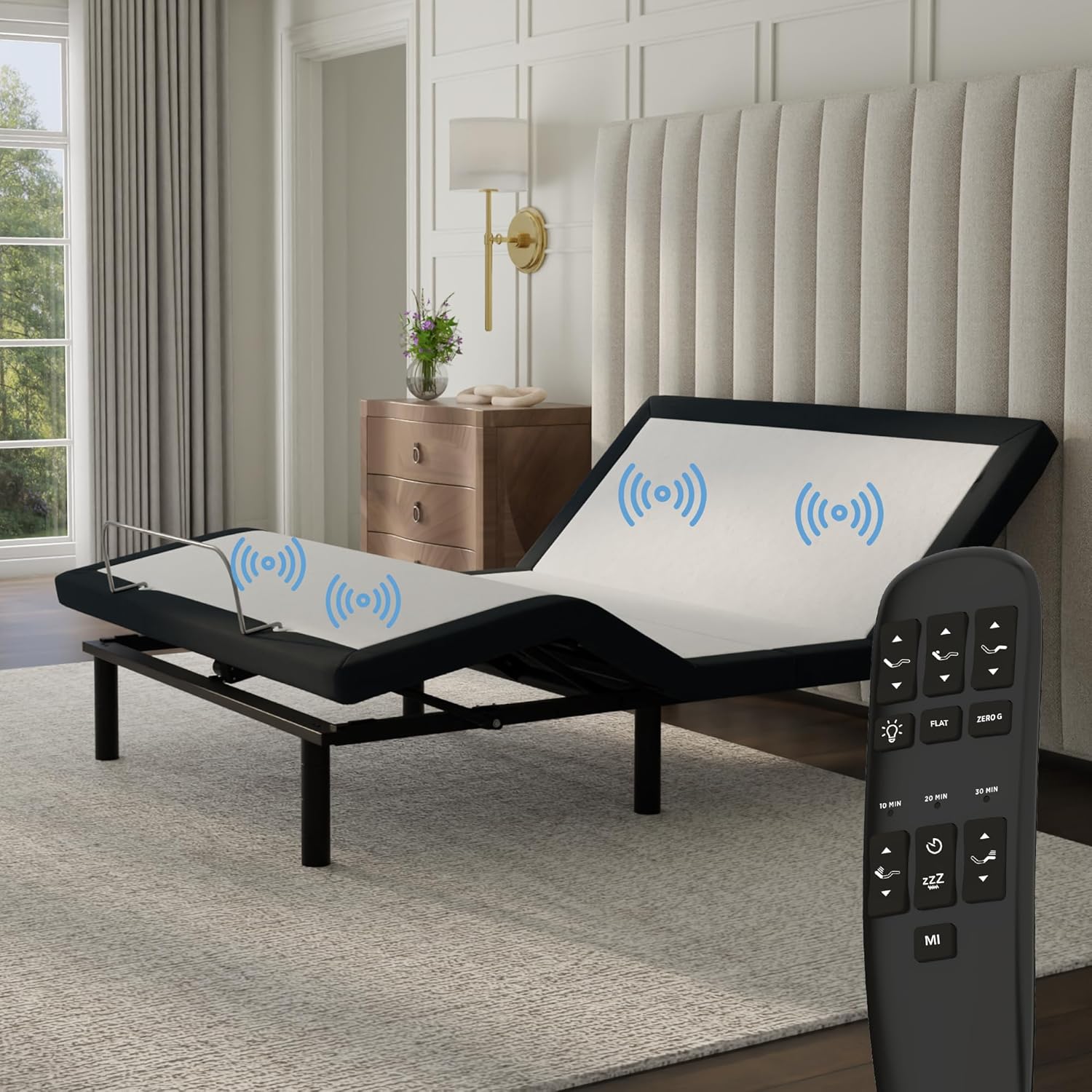 Blissful Nights e4 Full Size Adjustable Bed Base Frame with Massage, Anti-Snore, Zero Gravity, Dual USB Charging Station, Under Bed Nightlight, Wireless Remote Head and Foot Incline