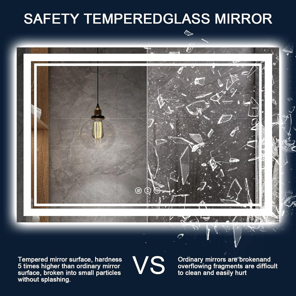 72x40 Inch LED Bathroom Mirror with Lights, Backlit and Front Lighted Bathroom Mirrors for Wall, Anti-Fog Dimmable Memory Shatterproof LED Vanity Mirror for Bathroom
