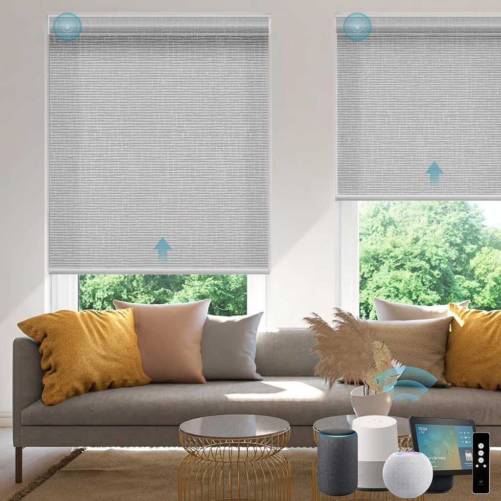 SmartWings Motorized Smart Roller Shades in Light Filtering, Electric Blinds with Remote for Windows Compatible with Alexa/Google Home/Homekit, Customized, Safari Translucent Smoke