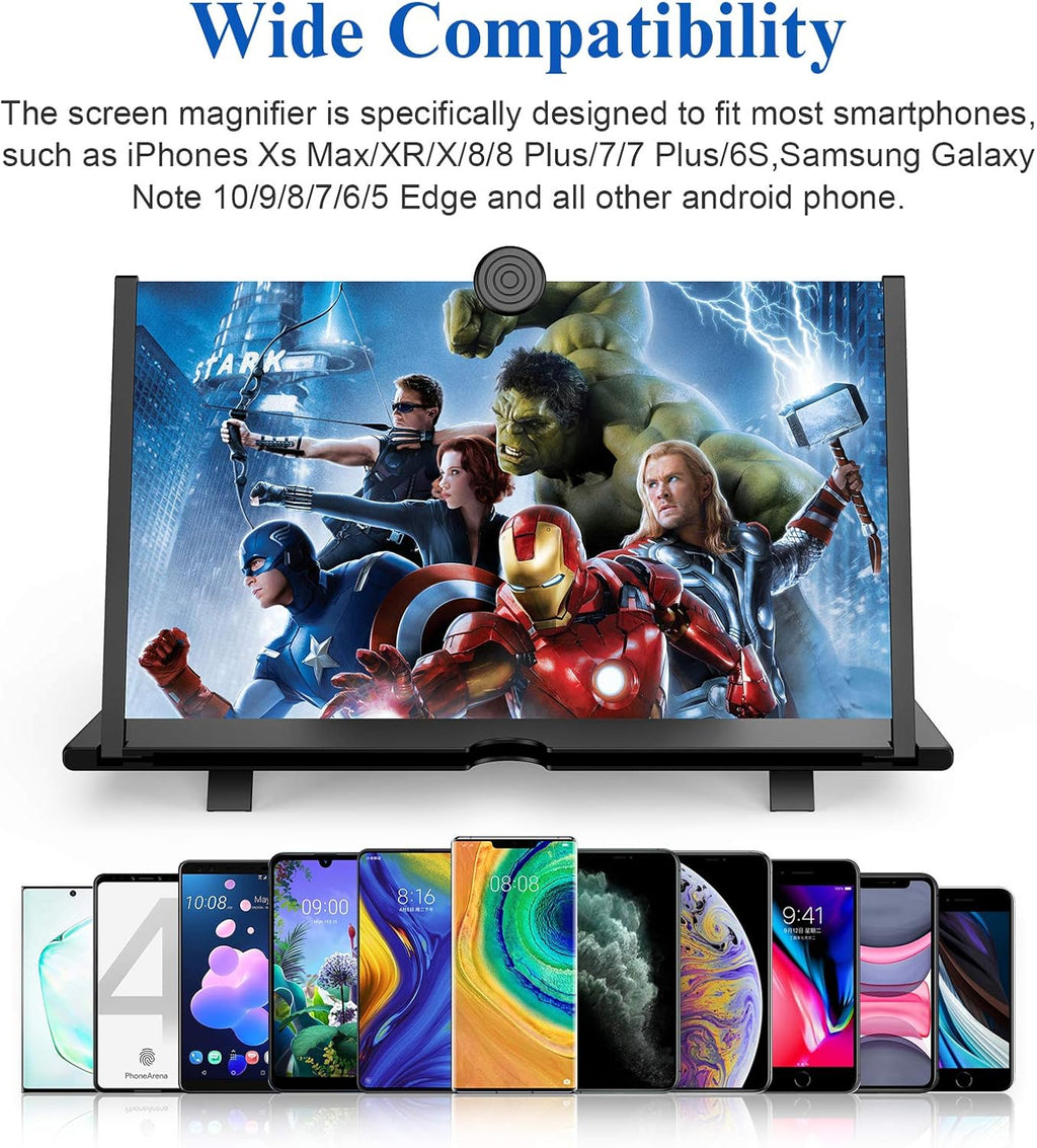 12" Screen Magnifier for Cell Phone,Fanlory 3D HD Magnifying Projector Screen Enlarger for Movies, Videos and Gaming, Foldable Phone Stand with Screen Amplifier,Compatible with All Smartphones