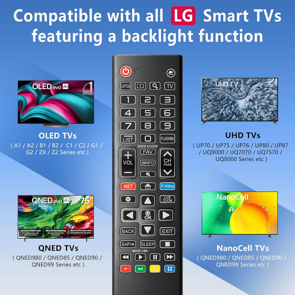 Backlit Remote for LG Smart TV, Universal Replacement for All LG TV Remote Control for Easy Nighttime Use.1-Year Warranty.