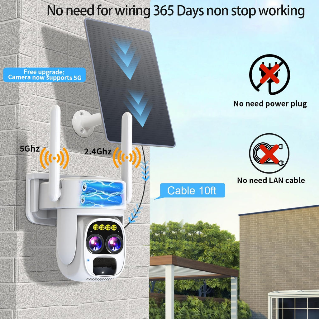 Cameras for Home Security Wireless Outdoor Solar,Alexa Security Camera Outside,360 PTZ Outside WiFi Camera Dual Lens 10x Zoom,Night Vision,2K,Water Proof, No Month Fee