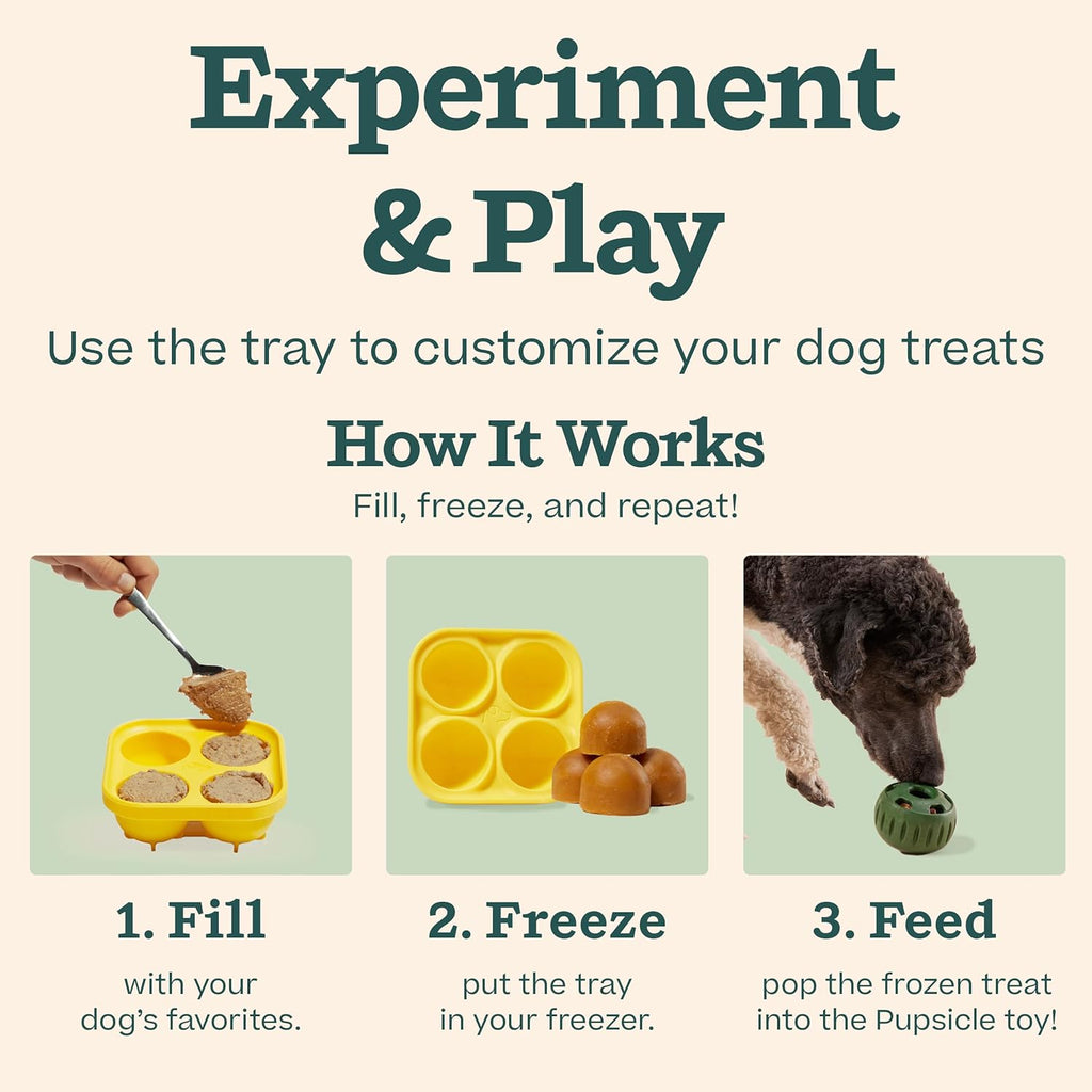 WOOF Starter Pack - Interactive Dog Toys for Boredom - Dog Treat Molds Silicone - Chicken-Flavored Healthy Treats for Dogs - Pupsicle Doggy Enrichment Toy - for Small Pups - 10-25 lbs