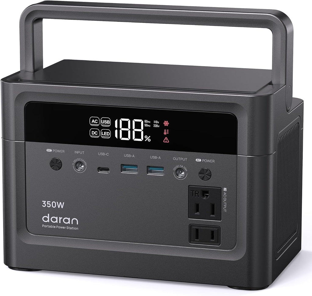 Portable Power Station, 288Wh (90,000mAh) LiFePO4 Battery, 350W (700W Peak) Power Bank with AC Outlet, Mini Solar Generator 7-Port Design for Emergency, Hurricane, Christmas(Solar Optional)