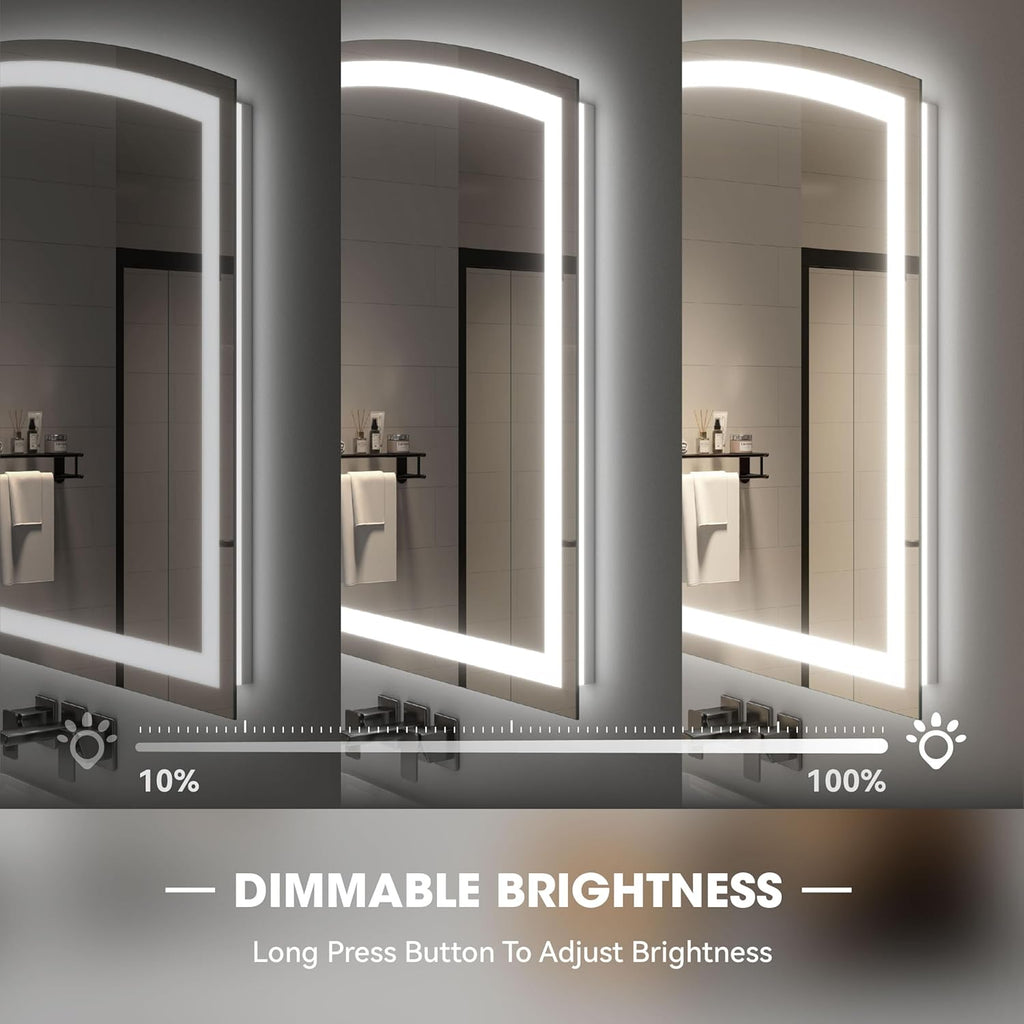 Hasipu 72" x 36" Arch LED Bathroom Mirror, Frontlit Wall-Mounted Vanity Mirror with Lights, Defogging, Smart Touch, Dimmable 3 Color Modes, Safety Shatterproof Glass Coating