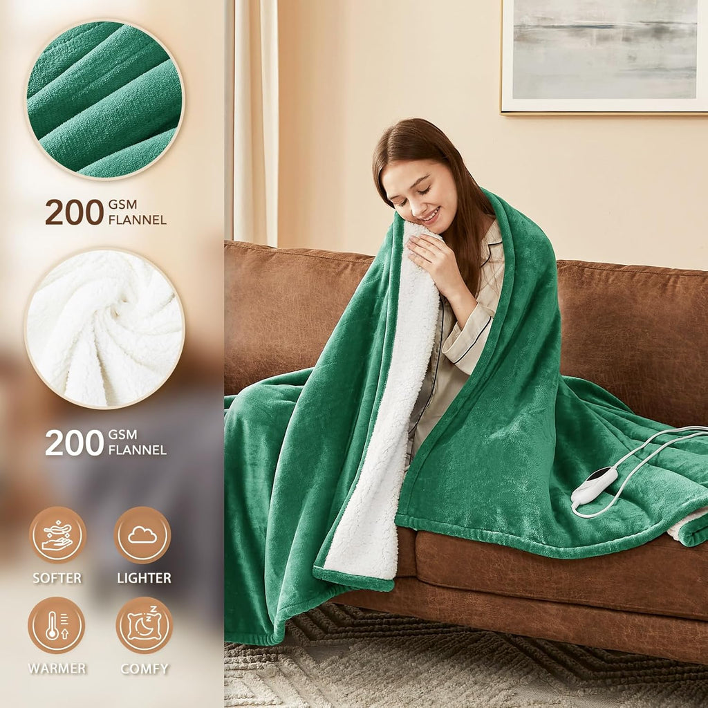Homemate Electric Heated Blanket Full Size - 72"x84" Heating Blanket Full Size 1/2/4/6/8 Hours Auto-Off 10 Heat Level Over-Heat Protection Flannel Sherpa ETL Certification