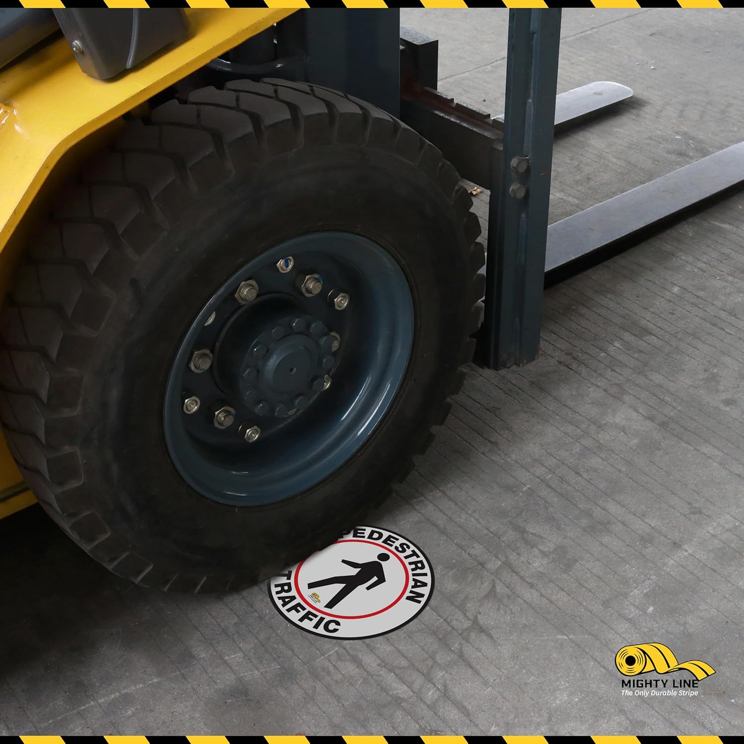 Mighty Line Pedestrian Traffic Crossing Walkway Floor Sign for Safety, Caution, Warning, Heavy-Duty, Peel and Stick, Adhesive, Industrial Quality, 24"