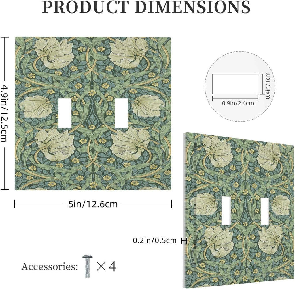 Decorative Switch Plates Vintage Floral Plant Sage Green William Morris 2 Gang Double Toggle Wall Plate Outlet Light Switch Cover Electrical Faceplate for Bedroom Home Decor