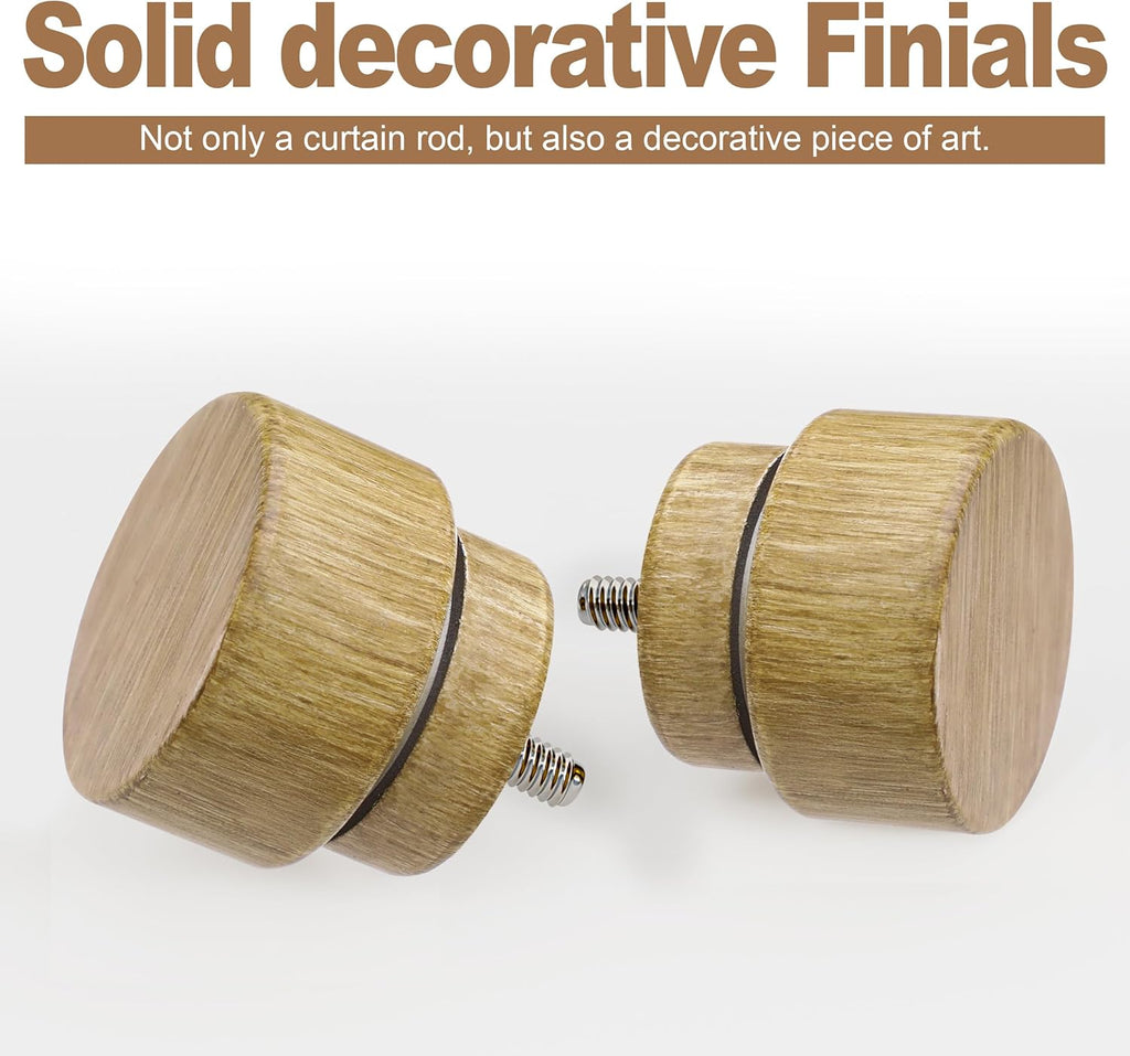 Natural Light Wood Grain Curtain Rods for Windows 66 to 120 Inches 1" Diameter Heavy Duty Window Curtain Rod Adjustable with Solid Finials for Living Room Bedroom Kitchen Farmhouse Outdoor