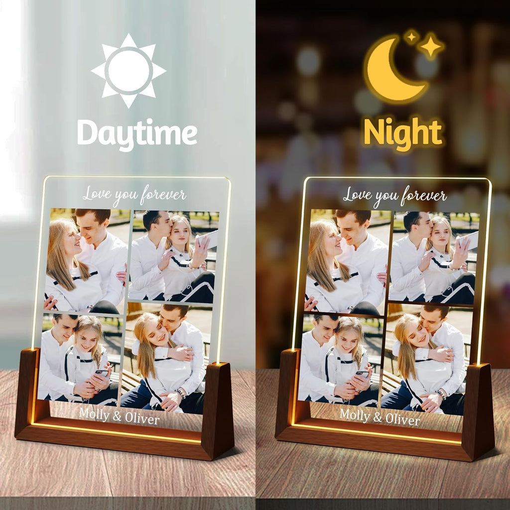 Customized Couple Christmas Gifts For Boyfriend Girlfriend Him Her, Custom Light Up Picture Frame Acrylic Plaque With Photo Name, Personalized Anniversary Birthday Gifts For Husband Wife