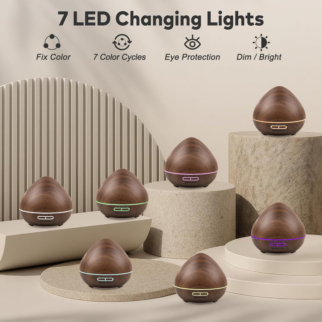Essential Oil Diffuser for Home: 500ml Oil Diffuser 7 Colors Light Aroma Diffuser with Remote Control for Home, Office, Bedroom, Child’s Room Brown