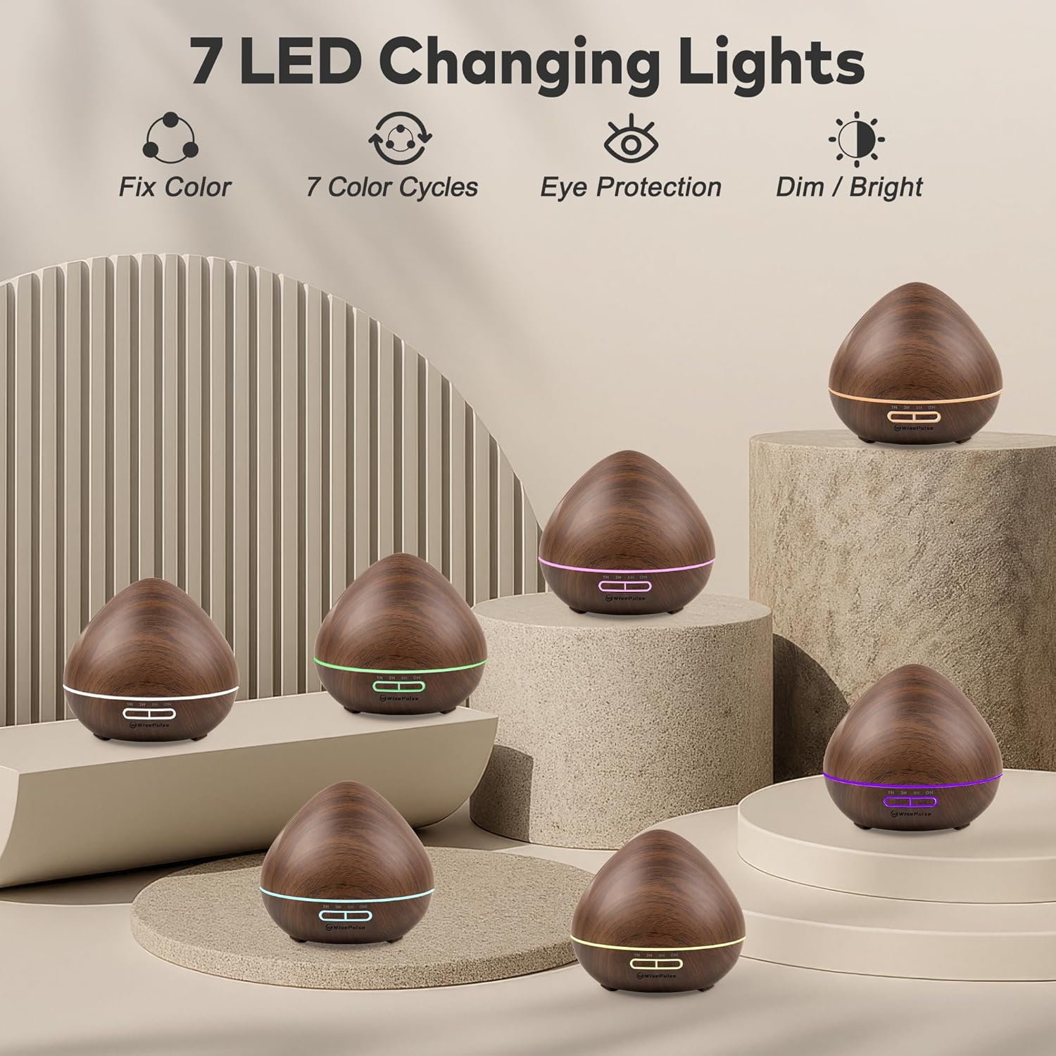 Essential Oil Diffuser for Home: 500ml Oil Diffuser 7 Colors Light Aroma Diffuser with Remote Control for Home, Office, Bedroom, Child’s Room Brown