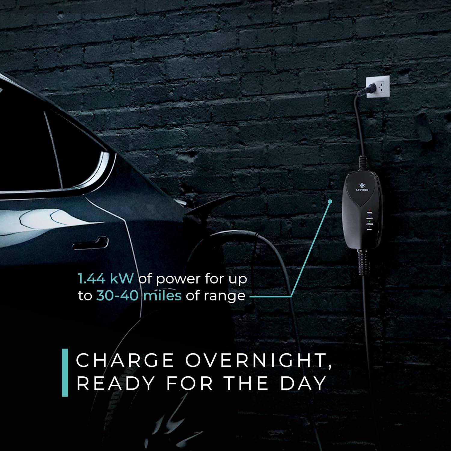 Lectron Level 1 Tesla Charger (WiFi) with App Control - 12 Amp, 120V, NEMA 5-15 Plug, 16ft Extension Cable NACS Connector, Portable Home Electric Car EV Charger for All Tesla/NACS EVs
