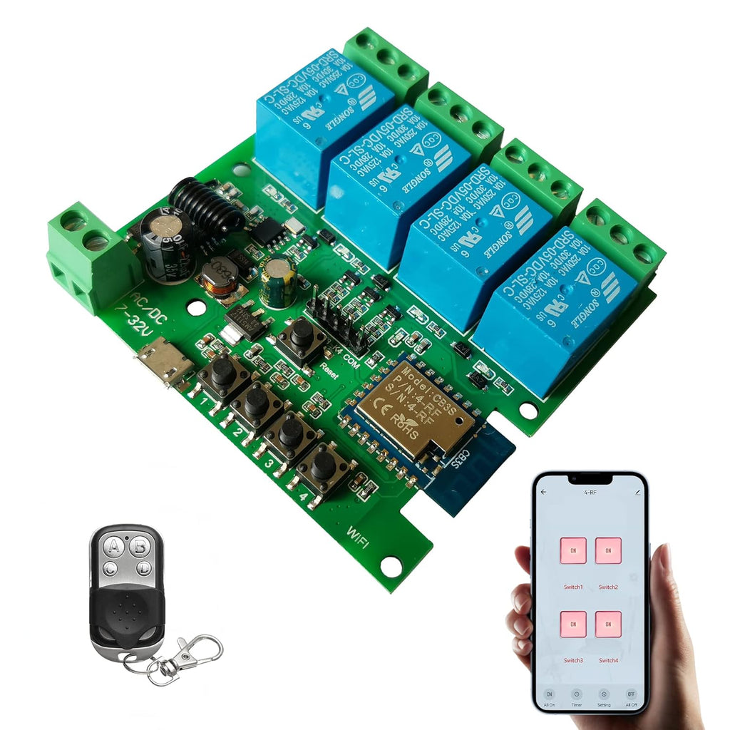 Jane Eyre WiFi Relay Module 4 Channel Smart Switch Momentary/Self-Locking/Lock Switching for Tuya/Smart Life APP,DIY Garage Door, Compatible with Alexa and Google Assistant