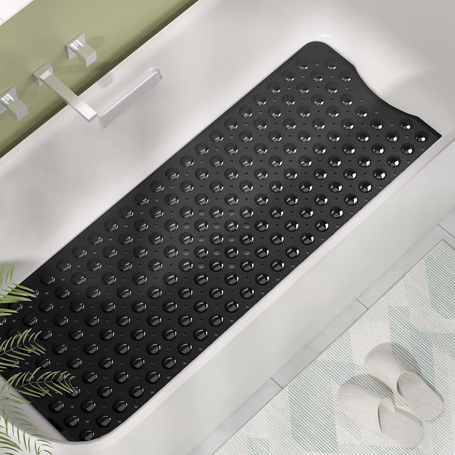 AmazerBath Shower Mat Non Slip 40 x 16 Inches, Shower Stall Mats with Suction Cups and Drain Holes, Non Slip Bath Mat for Tub for Elderly & Kids, Clear Black
