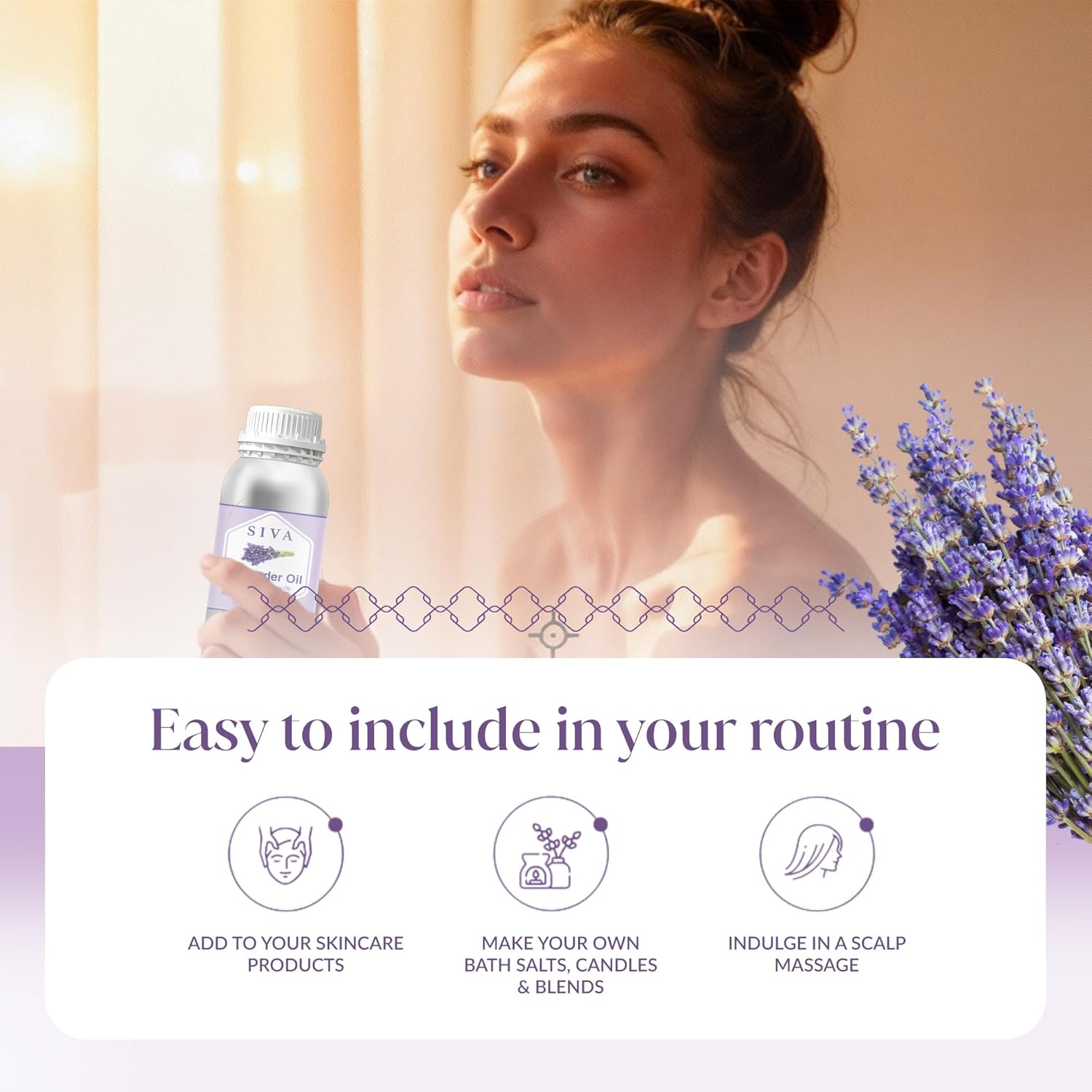 Siva Lavender Essential Oil – 32 Fl Oz – 100% Natural Lavender Oil - for Diffuser, Hair Care, Face, Skin Care, Aromatherapy, Scalp and Body Massage, Soap and Candle Making